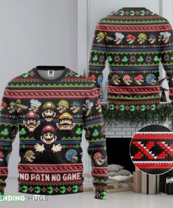 Mario No Pain No Game Ugly Super Mario Luigi Ugly Sweater Bowser Mario Bros Video Game Xmas