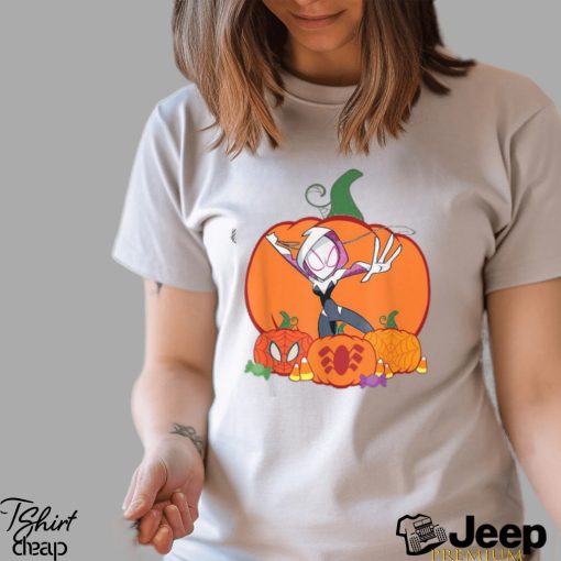 Marvel Spider Gwen Ghost Spider Halloween with Pumpkins T Shirt