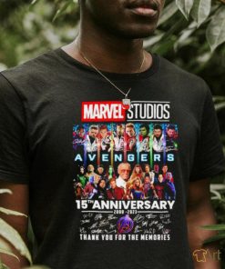 Marvel Studios Avengers 15th anniversary 2008 2023 thank you for the memories signature shirt