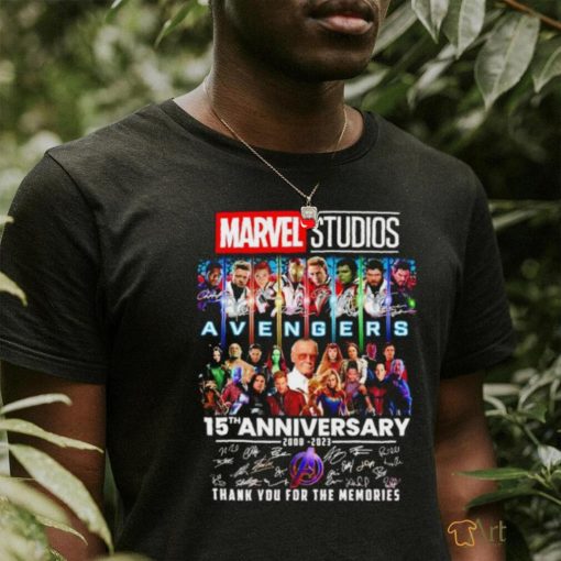 Marvel Studios Avengers 15th anniversary 2008 2023 thank you for the memories signature shirt