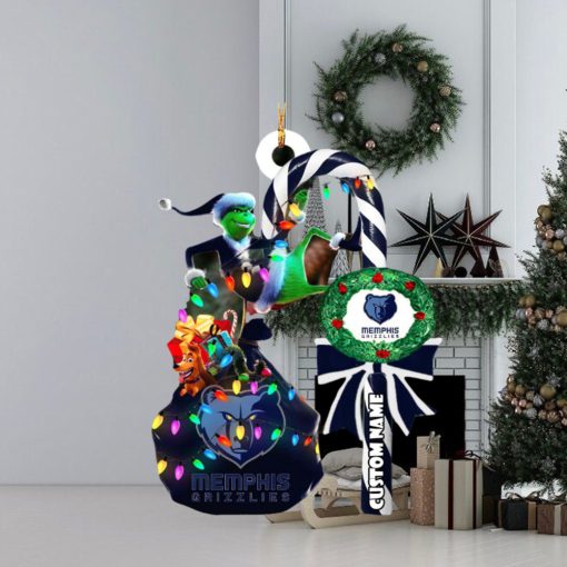 Memphis Grizzlies NBA Grinch Candy Cane Personalized Xmas Gifts Christmas Tree Decorations Ornament