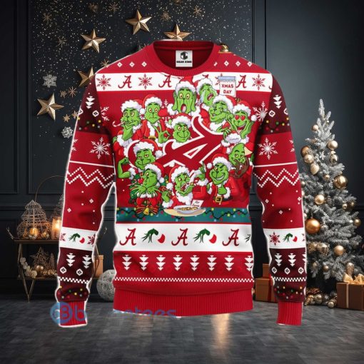 Men And Women Christmas Gift NCAA Alabama Crimson Tide Cute 12 Grinch Face Xmas Day 3D Ugly Christmas Sweater