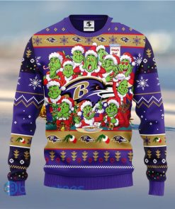 Men And Women Christmas Gift NFL Baltimore Ravens Cute 12 Grinch Face Xmas Day 3D Ugly Christmas Sweater