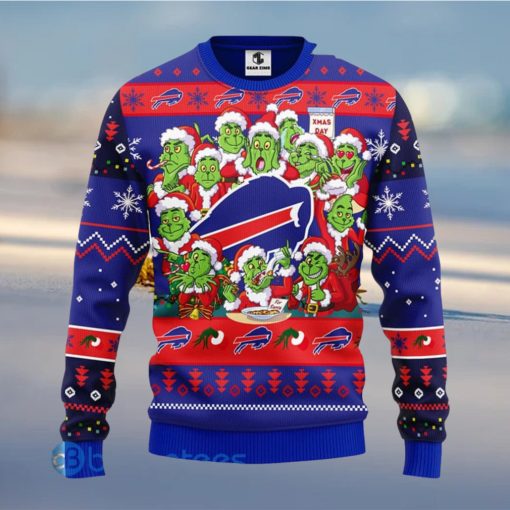 Men And Women Christmas Gift NFL Buffalo Bills Cute 12 Grinch Face Xmas Day 3D Ugly Christmas Sweater