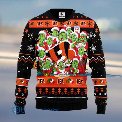 Men And Women Christmas Gift NFL Cincinnati Bengals Cute 12 Grinch Face Xmas Day 3D Ugly Christmas Sweater