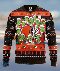 Men And Women Christmas Gift NFL Cleveland Browns Cute 12 Grinch Face Xmas Day 3D Ugly Christmas Sweater