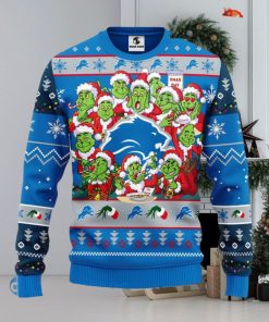 Men And Women Christmas Gift NFL Detroit Lions Cute 12 Grinch Face Xmas Day 3D Ugly Christmas Sweater