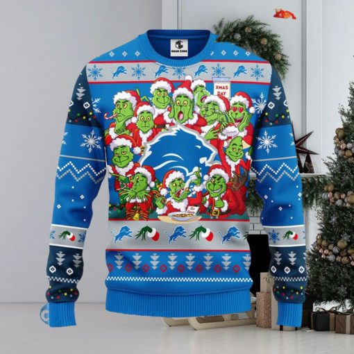 Men And Women Christmas Gift NFL Detroit Lions Cute 12 Grinch Face Xmas Day 3D Ugly Christmas Sweater