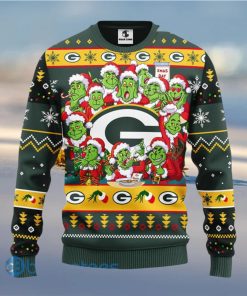 Men And Women Christmas Gift NFL Green Bay Packers Cute 12 Grinch Face Xmas Day 3D Ugly Christmas Sweater