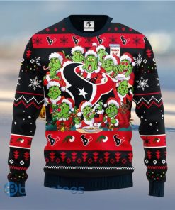 Men And Women Christmas Gift NFL Houston Texans Cute 12 Grinch Face Xmas Day 3D Ugly Christmas Sweater