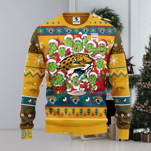 Men And Women Christmas Gift NFL Jacksonville Jaguars Cute 12 Grinch Face Xmas Day 3D Ugly Christmas Sweater