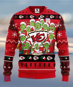 Men And Women Christmas Gift NFL Kansas City Chiefs Cute 12 Grinch Face Xmas Day 3D Ugly Christmas Sweater