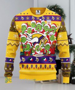 Men And Women Christmas Gift NFL Minnesota Vikings Cute 12 Grinch Face Xmas Day 3D Ugly Christmas Sweater