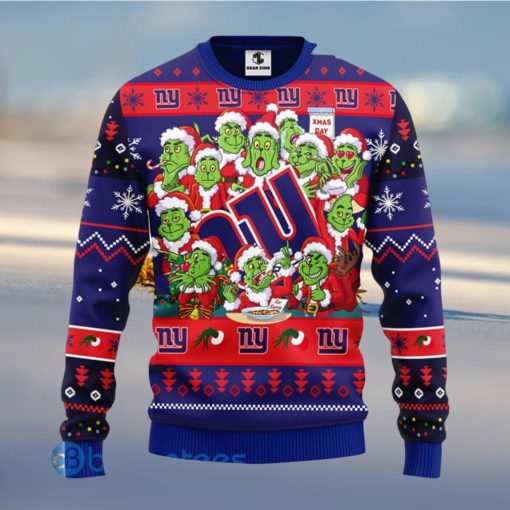 Men And Women Christmas Gift NFL New York Giants Cute 12 Grinch Face Xmas Day 3D Ugly Christmas Sweater