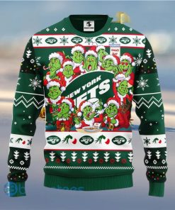 Men And Women Christmas Gift NFL New York Jets Cute 12 Grinch Face Xmas Day 3D Ugly Christmas Sweater