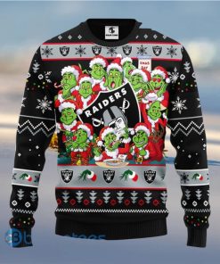 Men And Women Christmas Gift NFL Oakland Raiders Cute 12 Grinch Face Xmas Day 3D Ugly Christmas Sweater