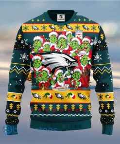 Men And Women Christmas Gift NFL Philadelphia Eagles Cute 12 Grinch Face Xmas Day 3D Ugly Christmas Sweater