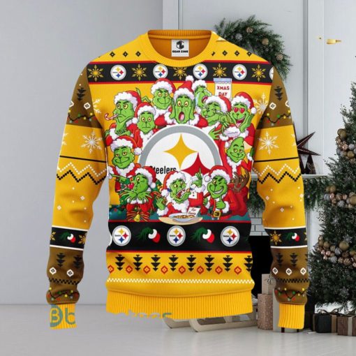 Men And Women Christmas Gift NFL Pittsburgh Steelers Cute 12 Grinch Face Xmas Day 3D Ugly Christmas Sweater