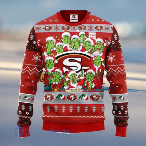 Men And Women Christmas Gift NFL San Francisco 49ers Cute 12 Grinch Face Xmas Day 3D Ugly Christmas Sweater