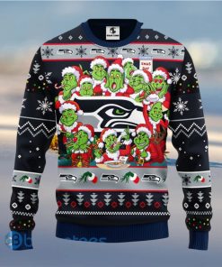 Men And Women Christmas Gift NFL Seattle Seahawks Cute 12 Grinch Face Xmas Day 3D Ugly Christmas Sweater