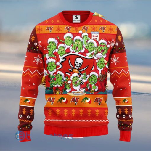 Men And Women Christmas Gift NFL Tampa Bay Buccaneers Cute 12 Grinch Face Xmas Day 3D Ugly Christmas Sweater