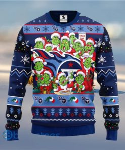 Men And Women Christmas Gift NFL Tennessee Titans Cute 12 Grinch Face Xmas Day 3D Ugly Christmas Sweater