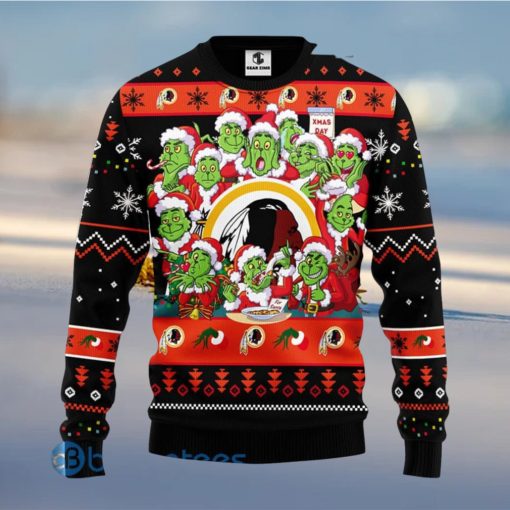 Men And Women Christmas Gift NFL Washington Redskins Cute 12 Grinch Face Xmas Day 3D Ugly Christmas Sweater