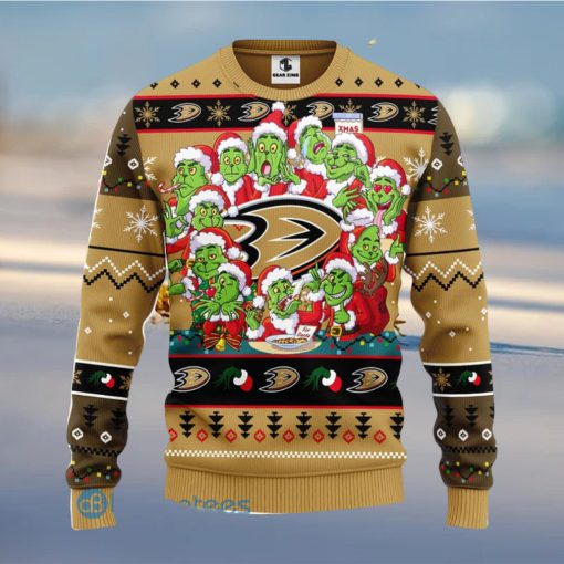 Men And Women Christmas Gift NHL Anaheim Ducks Cute 12 Grinch Face Xmas Day 3D Ugly Christmas Sweater