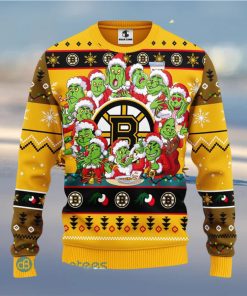 Men And Women Christmas Gift NHL Boston Bruins Cute 12 Grinch Face Xmas Day 3D Ugly Christmas Sweater