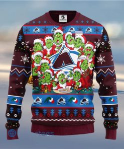 Men And Women Christmas Gift NHL Colorado Avalanche Cute 12 Grinch Face Xmas Day 3D Ugly Christmas Sweater