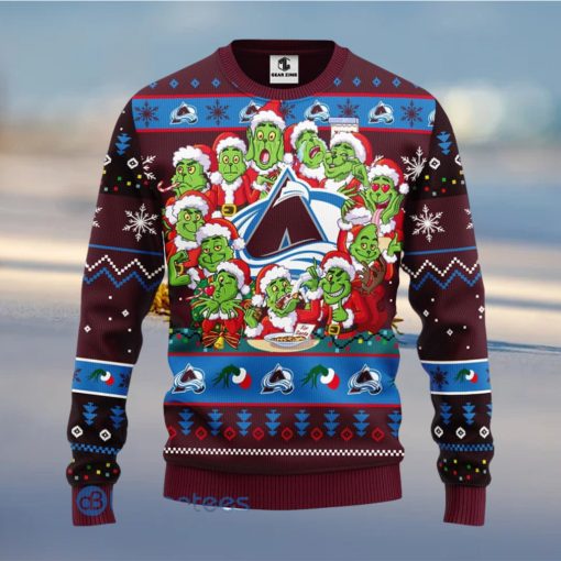 Men And Women Christmas Gift NHL Colorado Avalanche Cute 12 Grinch Face Xmas Day 3D Ugly Christmas Sweater