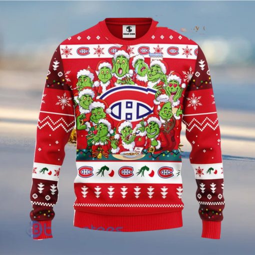 Men And Women Christmas Gift NHL Montreal Canadians Cute 12 Grinch Face Xmas Day 3D Ugly Christmas Sweater