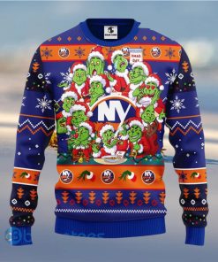 Men And Women Christmas Gift NHL New York Islanders Cute 12 Grinch Face Xmas Day 3D Ugly Christmas Sweater