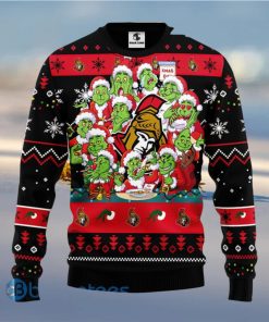 Men And Women Christmas Gift NHL Ottawa Senators Cute 12 Grinch Face Xmas Day 3D Ugly Christmas Sweater