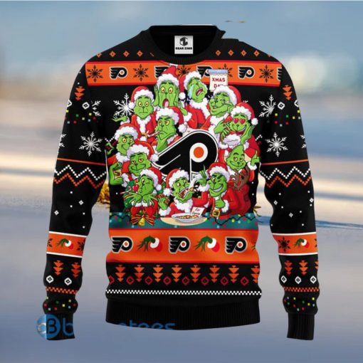 Men And Women Christmas Gift NHL Philadelphia Flyers Cute 12 Grinch Face Xmas Day 3D Ugly Christmas Sweater