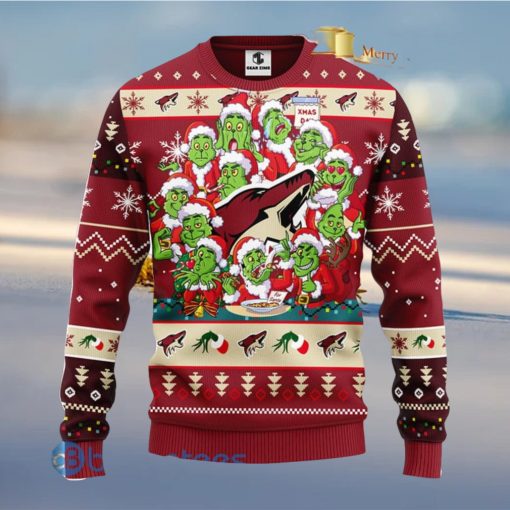 Men And Women Christmas Gift NHL Phoenix Coyotes Cute 12 Grinch Face Xmas Day 3D Ugly Christmas Sweater