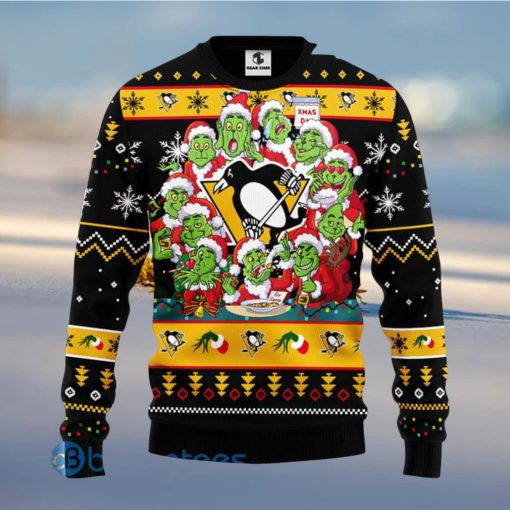 Men And Women Christmas Gift NHL Pittsburgh Penguins Cute 12 Grinch Face Xmas Day 3D Ugly Christmas Sweater