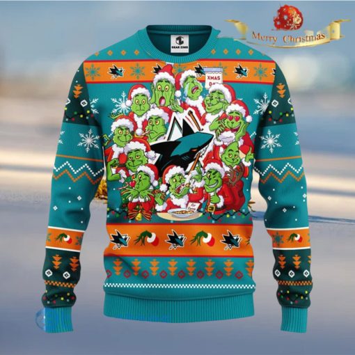 Men And Women Christmas Gift NHL San Jose Sharks Cute 12 Grinch Face Xmas Day 3D Ugly Christmas Sweater