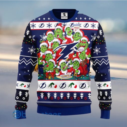 Men And Women Christmas Gift NHL Tampa Bay Lightning Cute 12 Grinch Face Xmas Day 3D Ugly Christmas Sweater