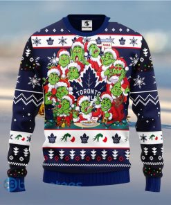 Men And Women Christmas Gift NHL Toronto Maple Leafs Cute 12 Grinch Face Xmas Day 3D Ugly Christmas Sweater