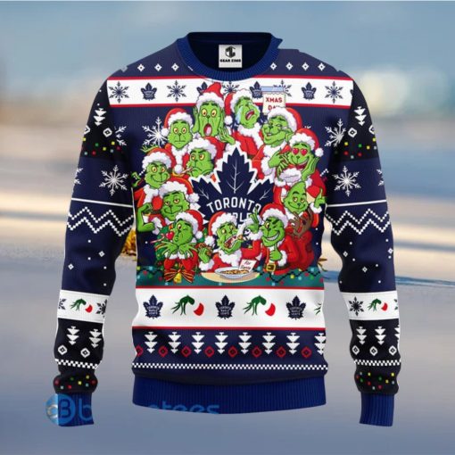 Men And Women Christmas Gift NHL Toronto Maple Leafs Cute 12 Grinch Face Xmas Day 3D Ugly Christmas Sweater