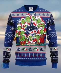 Men And Women Christmas Gift NHL Vancouver Canucks Cute 12 Grinch Face Xmas Day 3D Ugly Christmas Sweater