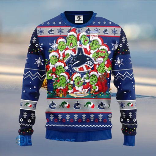 Men And Women Christmas Gift NHL Vancouver Canucks Cute 12 Grinch Face Xmas Day 3D Ugly Christmas Sweater