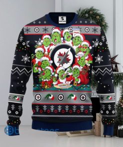 Men And Women Christmas Gift NHL Winnipeg Jets Cute 12 Grinch Face Xmas Day 3D Ugly Christmas Sweater