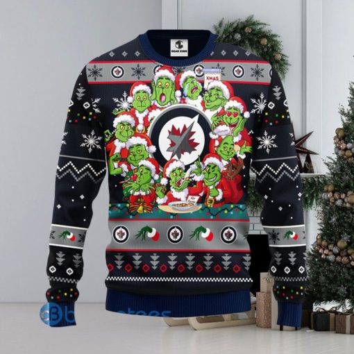 Men And Women Christmas Gift NHL Winnipeg Jets Cute 12 Grinch Face Xmas Day 3D Ugly Christmas Sweater