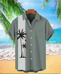 Men s Beach Coconut Tree Print Vintage Bowling Style Hawaiian Shirt