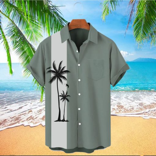 Men s Beach Coconut Tree Print Vintage Bowling Style Hawaiian Shirt