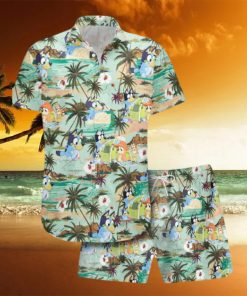 Men’s Bluey Hawaiian Shirt Shorts Set Lush Green Island Design