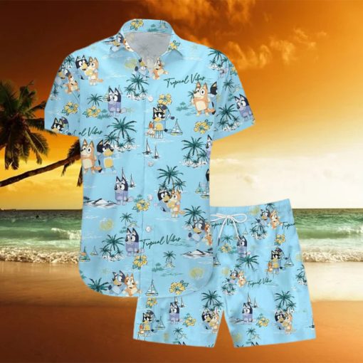 Men’s Bluey Print Hawaiian Shirt Shorts Combo Beach Ready Set