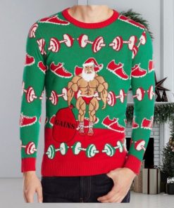 Men's Ugly Christmas Sweater Santa Gains Fitness